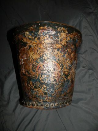 Antique 19th C.  English " Order Of The Garter " Fire Brigade Bucket Leather/metal