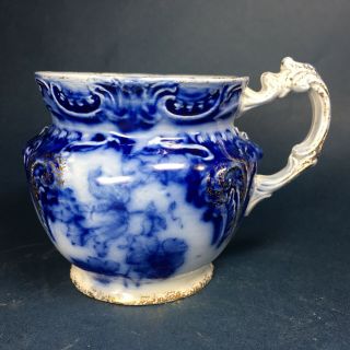 Antique Flow Blue Mug Gilt Trim Burslem England Royal Semi Porcelain Wood & Son 2