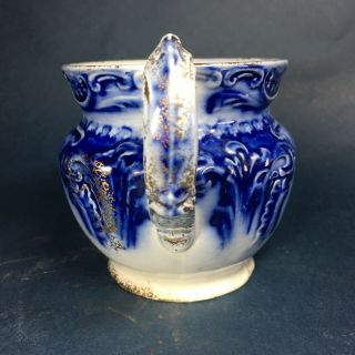 Antique Flow Blue Mug Gilt Trim Burslem England Royal Semi Porcelain Wood & Son 3