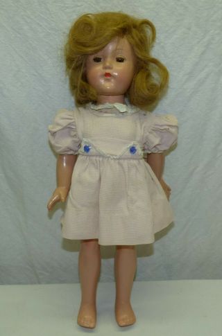 Vintage 18 " Effanbee Usa Composition Doll W/ Pink Dress & Blue Gray Coat Suzanne