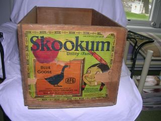 Antique Fruit Crate Box W/paper Label Omak Skookum Packers 1916 Washington U.  S.  A