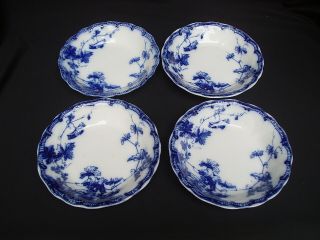 4 Antique ' Lonsdale ' by Ridgways (Flow Blue) Open Soup Bowls c.  1912 A Rare Find 2