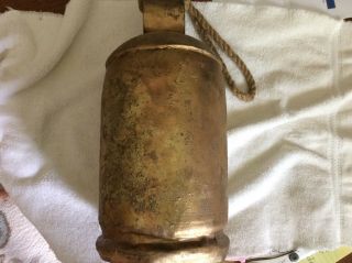 Large Antique Vintage Metal Bell With Wood Clapper And Rope Hook