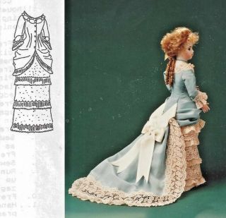 18 " Antique French Fashion Cloth Body&1882 Evening Gown/train Underwear Pattern
