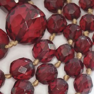 Long Antique Art Deco Round Faceted Cherry Amber Bakelite Bead Necklace