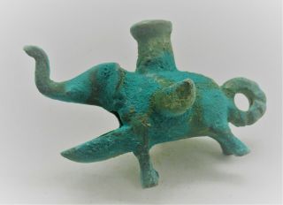 SCARCE ANCIENT LURISTAN BRONZE TRI - PRONGED OIL LAMP IN THE FORM OF AN ELEPHANT 3
