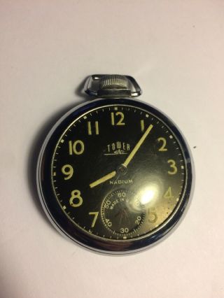 Vintage Tower Pocket Watch Black Dial Not Functioning