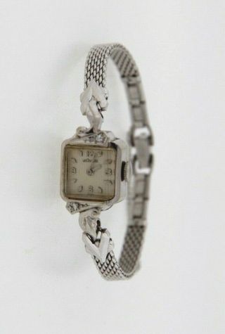Antique Ladies Lecoultre 14k White Gold Diamond Automatic Wristwatch,  Runs