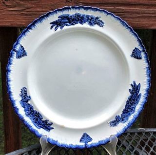Antique Leeds Type Blue Feather Edge Pearlware Plate,  Embossed Rim,  C 1800