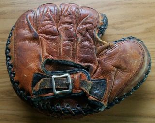 Old Antique Vintage Baseball Catchers Mitt; Approximately 1920s; Brown Leather