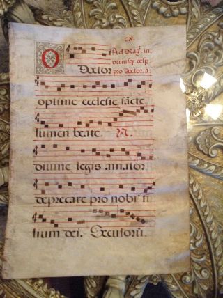 Antique Vellum Sheet Music Antiphonary Gregorian Chant 2sided Hand Painted Old
