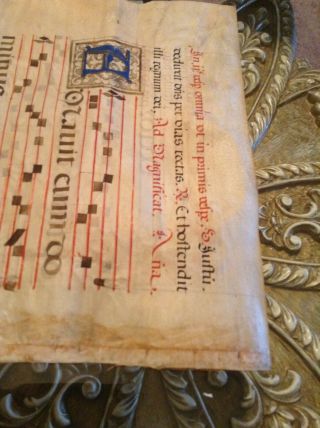Antique Vellum Sheet Music Antiphonary Gregorian Chant 2sided Hand painted Old 2