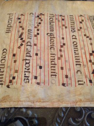 Antique Vellum Sheet Music Antiphonary Gregorian Chant 2sided Hand painted Old 3