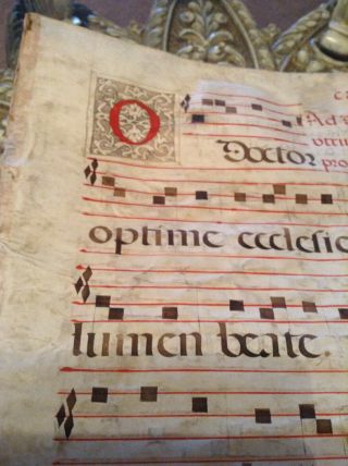 Antique Vellum Sheet Music Antiphonary Gregorian Chant 2sided Hand painted Old 4