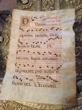 Antique Vellum Sheet Music Antiphonary Gregorian Chant 2sided Hand painted Old 5