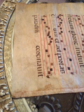 Antique Vellum Sheet Music Antiphonary Gregorian Chant 2sided Hand painted Old 6