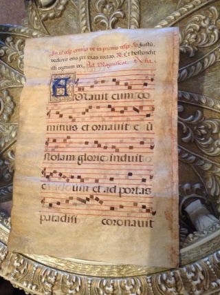 Antique Vellum Sheet Music Antiphonary Gregorian Chant 2sided Hand painted Old 7