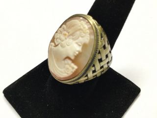 Hsn Designer Amedeo Victorian Shell Cameo Ring Sz 9 Antique Gold Tone Weave Band