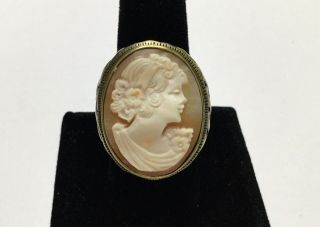 HSN DESIGNER AMEDEO VICTORIAN SHELL CAMEO RING SZ 9 ANTIQUE GOLD TONE WEAVE BAND 2