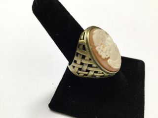 HSN DESIGNER AMEDEO VICTORIAN SHELL CAMEO RING SZ 9 ANTIQUE GOLD TONE WEAVE BAND 4