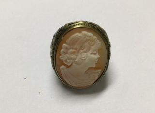 HSN DESIGNER AMEDEO VICTORIAN SHELL CAMEO RING SZ 9 ANTIQUE GOLD TONE WEAVE BAND 6