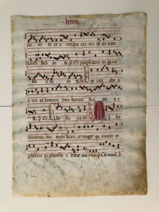 Medieval Illuminated Manuscript Vellum 1450 Ad Gregorian Chant Choral Music