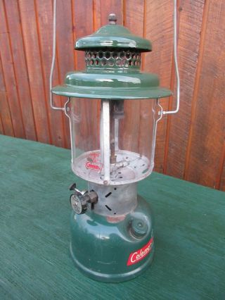 Vintage Green Coleman Lantern Model 220e Double Mantle 4 56 1956