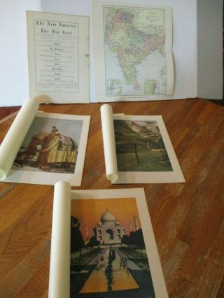 1912 " The America & The Far East " 3 Very Rare Photos From India,  Plus Map