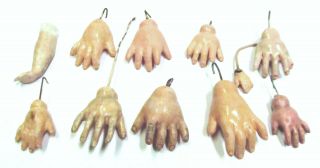 11 Composition Doll Hands For Antique German Bisque Head Doll Bodies - No Pairs