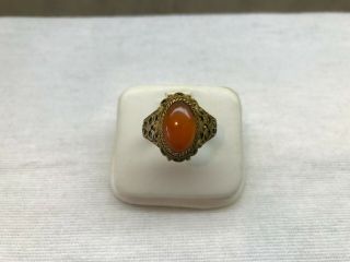 Antique Chinese Export Gold Wash Silver Filigree Carnelian Ring Adjustable