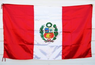 Peruvian Flag 52x33 " Large Banner Peru Coat Of Arms Polyester Bandera Peruana