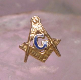 Antique Solid 14k Gold Mason Masonic Lapel Pin Screw Tie Tack Signed