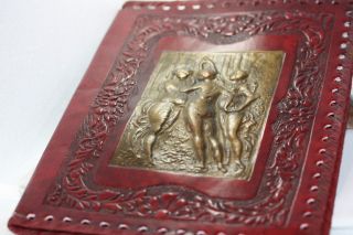 Antique Victorian Hand Tooled Embossed Leather Book Cover Work Of Art Nude Women