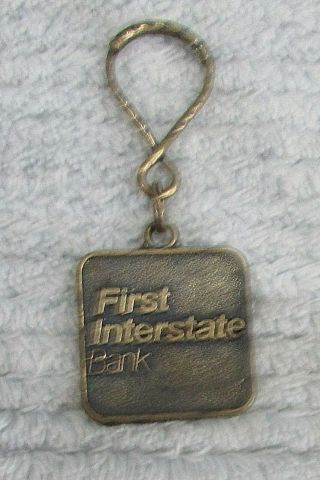 First Interstate Bank Vintage Brass Key Chain Fob Ring S/H 2