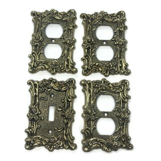 Amertac Vintage Rose Flowers Floral Brass Metal Light Switch Power Outlet Covers