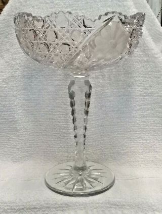 Antique American Brilliant Cut Glass Pedestal Compote/bowl; 11 " Tall