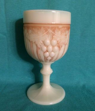 Antique Northwood Grape & Gothic Arches Ivory (custard) Glass Goblet W/ Nutmeg