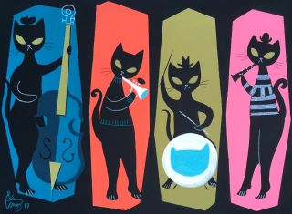 El Gato Gomez Retro Vintage Mid Century Modern Eames Beatnik Jazz Black Cat 50 