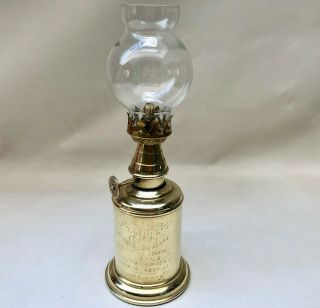 Vintage French Brass Feutree Olympic Oil Lamp With Clear Glass Shade