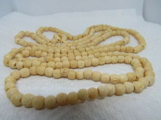 Vintage Long Carved Bead Necklace Ivory Color Small Beads 57 " Long 35.  74