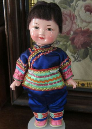 Vintage Composition Asian Chinese Little Girl Doll 9 "