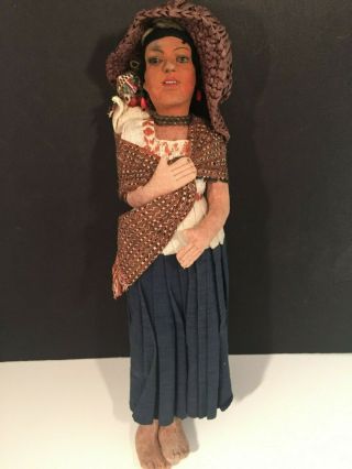 Vintage Native American Woman W/ Baby Handmade Rag Cloth Sculpted Face