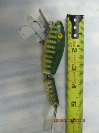 Large 5 " Vtg L&s Jointed Muskie Musky Green J43 Pike Fishing Lure Early Eye