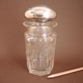 Antique Cut Glass Jar Sterling Silver Flower Hawkes American Brilliant Crystal