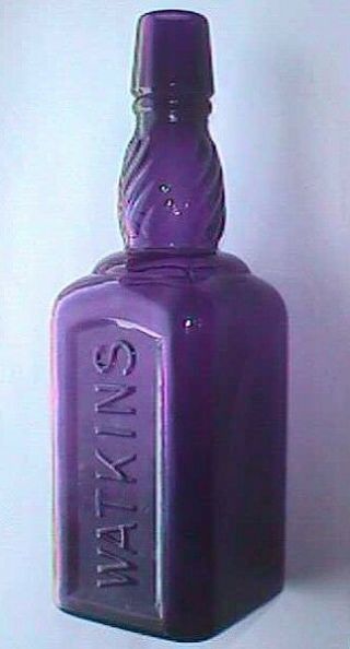 Large Fancy Purple Antique Watkins Whiskey Bottle Rare,  100 Years Old,