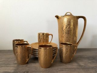 24k Gold Antique Rs Germany Tillowitz Silesia Chocolate Tea Set Art Deco & Epiag