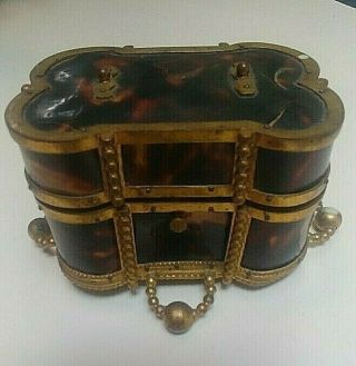 Antique Tortoise Shell Decorative Box With 4 Glass Perfume Bottles