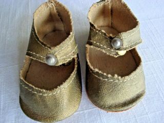 Antique Viintage Old Doll Shoes Oilcloth Center Snap 2 1/2x1 1/4 " W