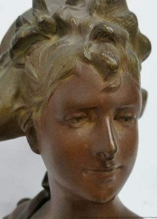 Antique Art Nouveau Patinated Bronzed Spelter Woman Bust Statue Sculpture 6