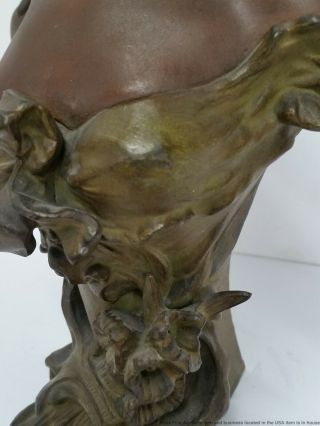 Antique Art Nouveau Patinated Bronzed Spelter Woman Bust Statue Sculpture 8